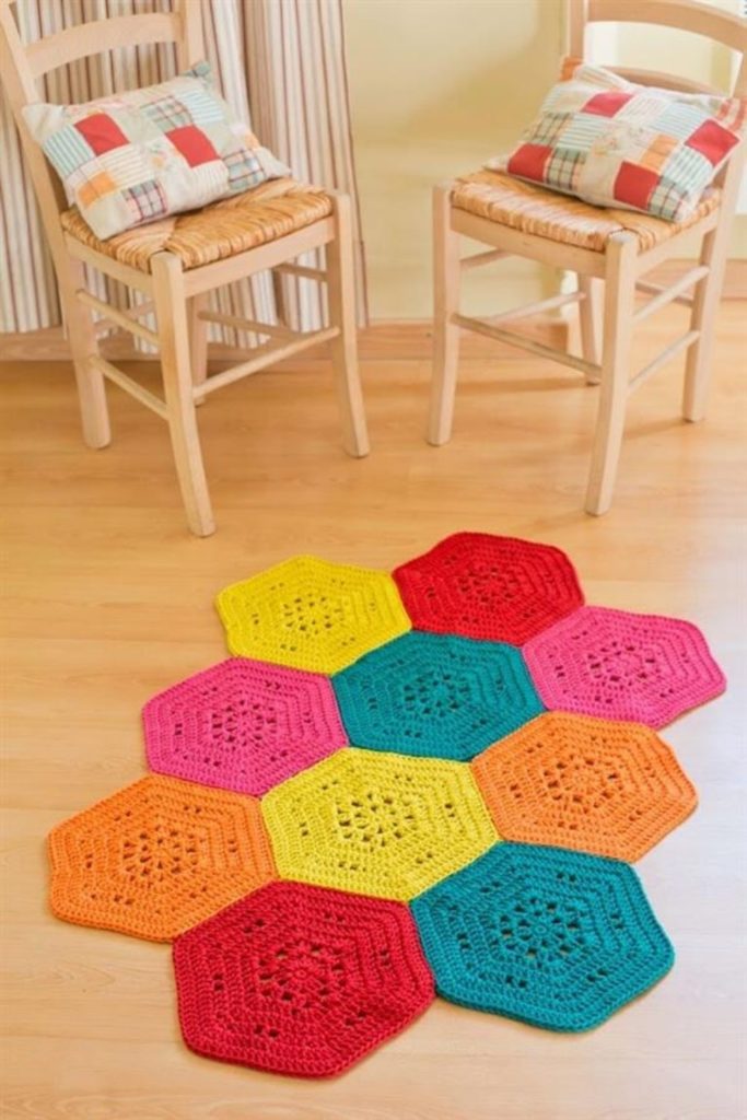 tapete de croche hexagonal