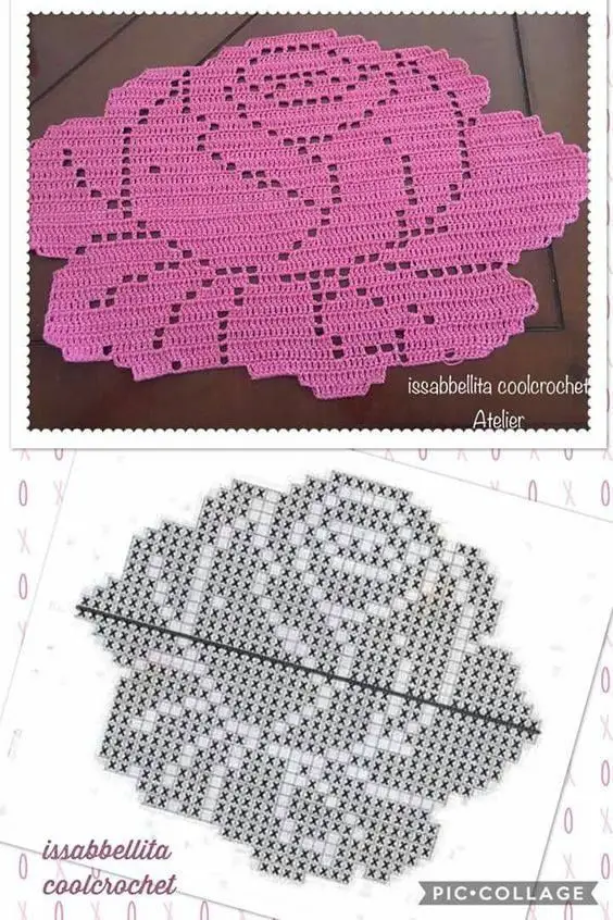 gráfico tapete de crochê rosa