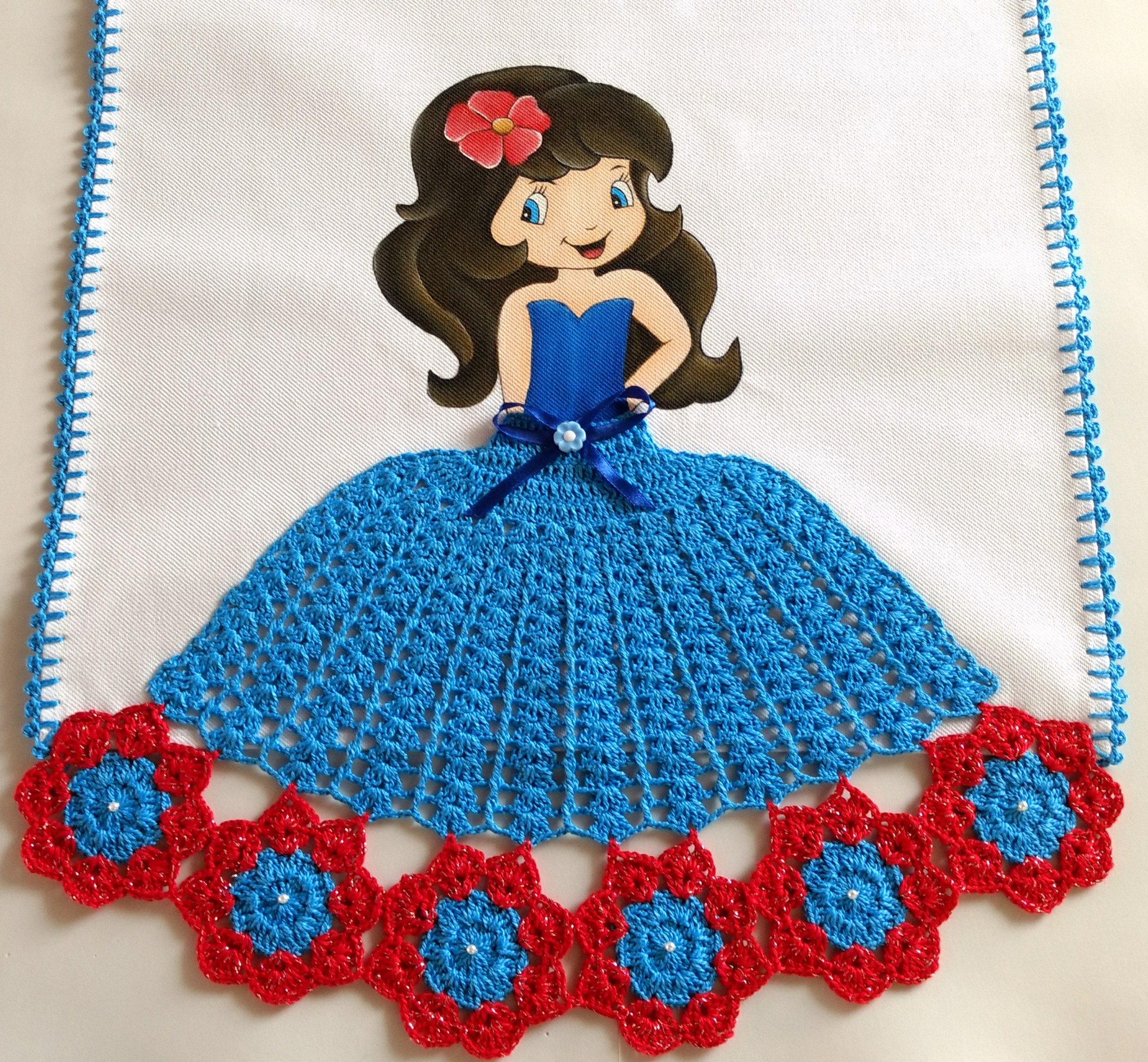 vestido de croche para boneca em pano de prato