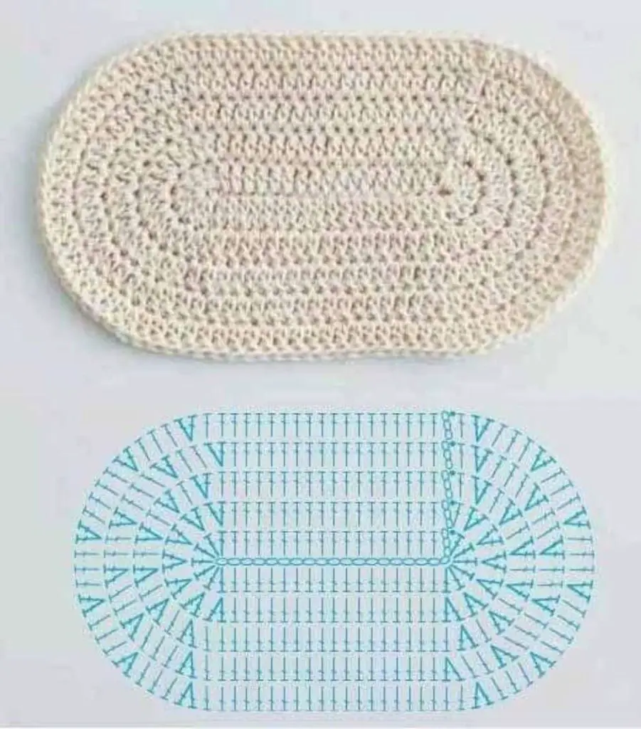 tapete de crochê oval pequeno gráfico simples