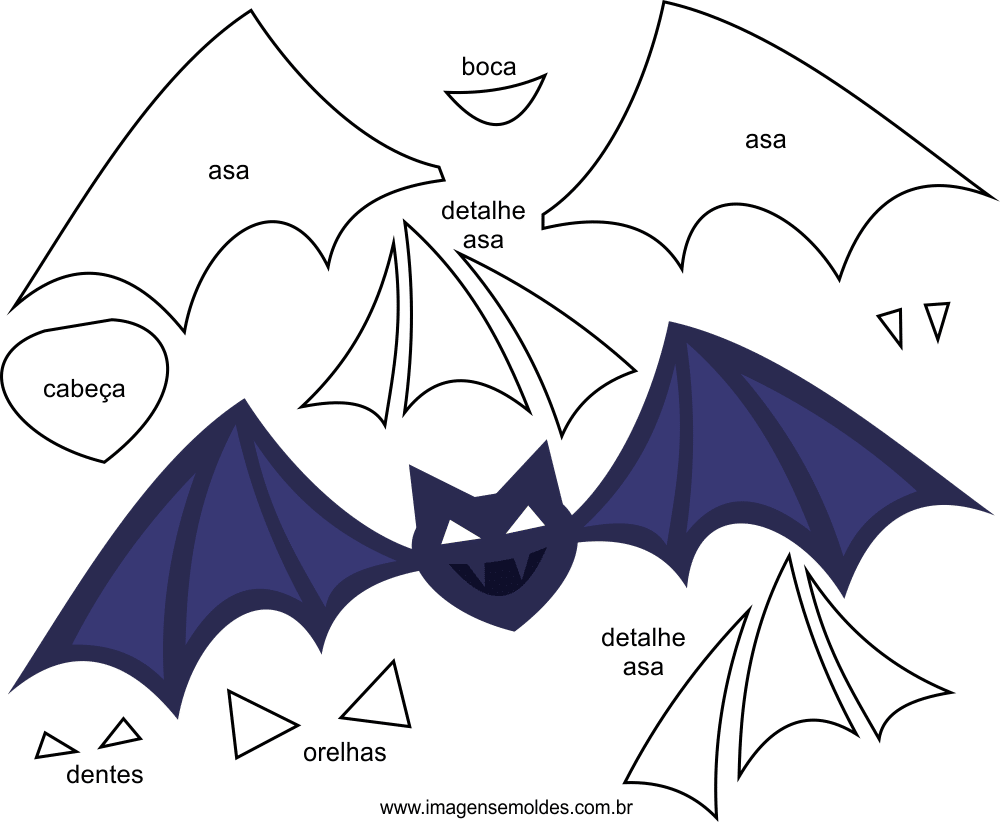 Molde de Morcego Grátis para Imprimir: Perfeitos para EVA e Feltro